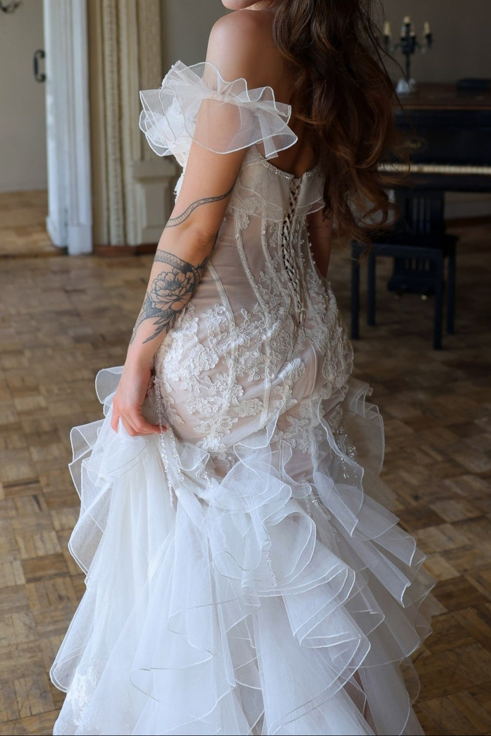 Corset Mermaid Wedding Dress with Ruffles