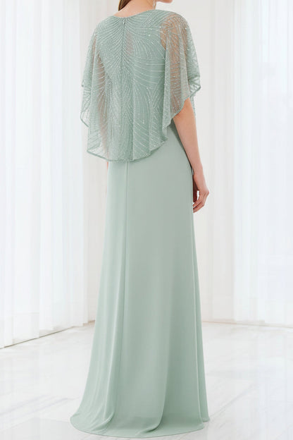 Beaded Capelet V-Neck Column Evening Gown