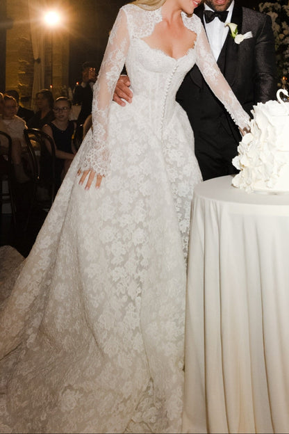 Long Sleeve Lace Corset Ball Gown Wedding Dress