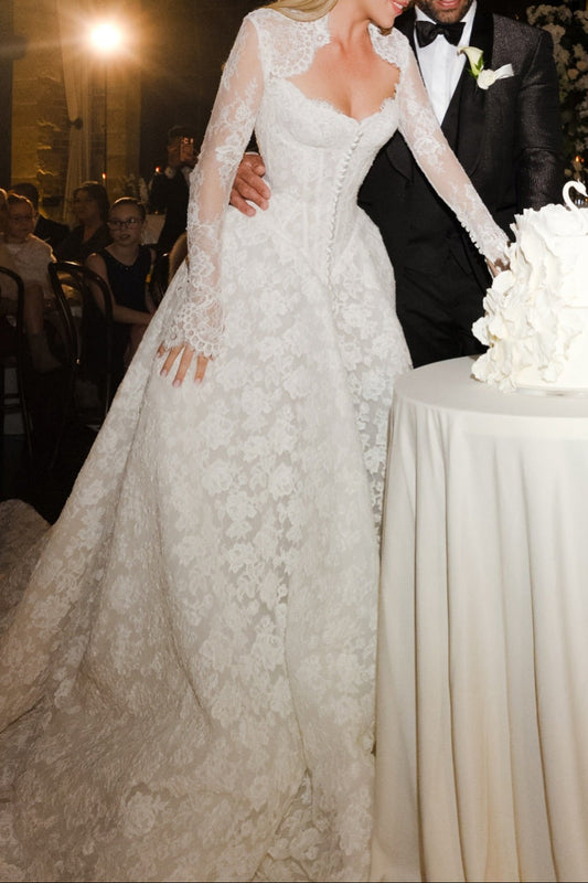Long Sleeve Lace Corset Ball Gown Wedding Dress
