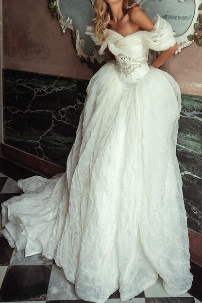 Off-the-Shoulder Corset Ball Gown Wedding Dress