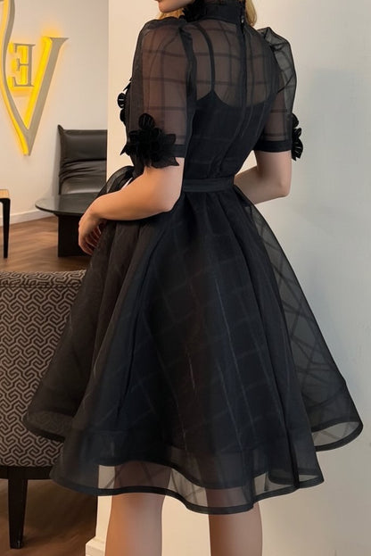 Floral Applique High Neck Organza Mini Dress