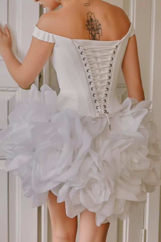 Corset Off-the-Shoulder 3D Floral Mini Wedding Dress