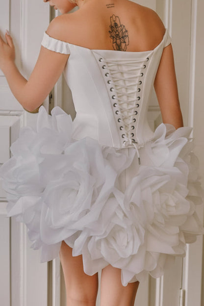 Corset Off-the-Shoulder 3D Floral Mini Wedding Dress