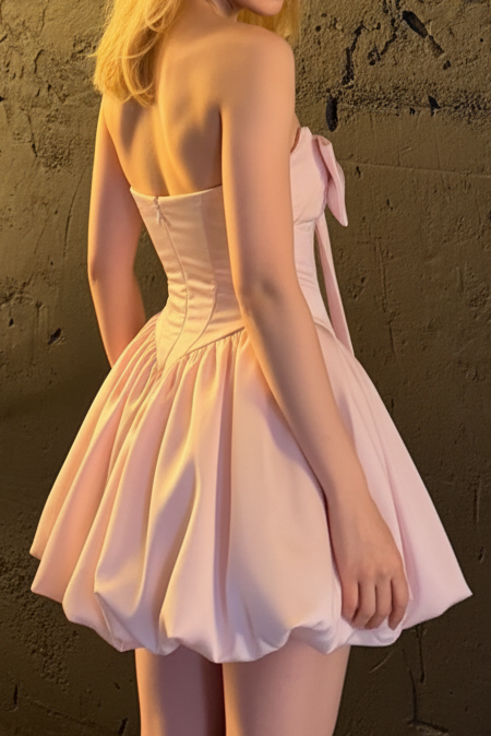 Strapless Corset Satin Mini Dress with Front Bow