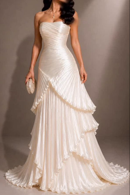 Strapless Tiered Pleated A-Line Wedding Dress