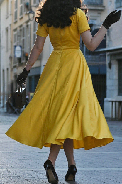 Short Sleeve A-Line Midi Dress with Shoulder Bow
