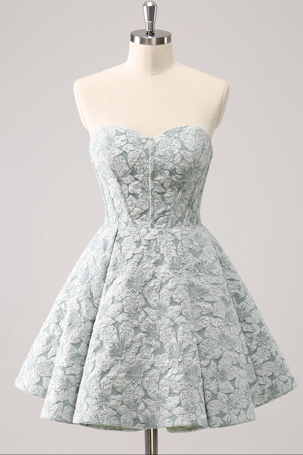Strapless Floral Jacquard Fit and Flare Mini Dress
