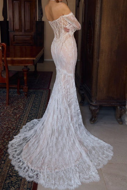 Off-Shoulder Lace Corset Wedding Gown