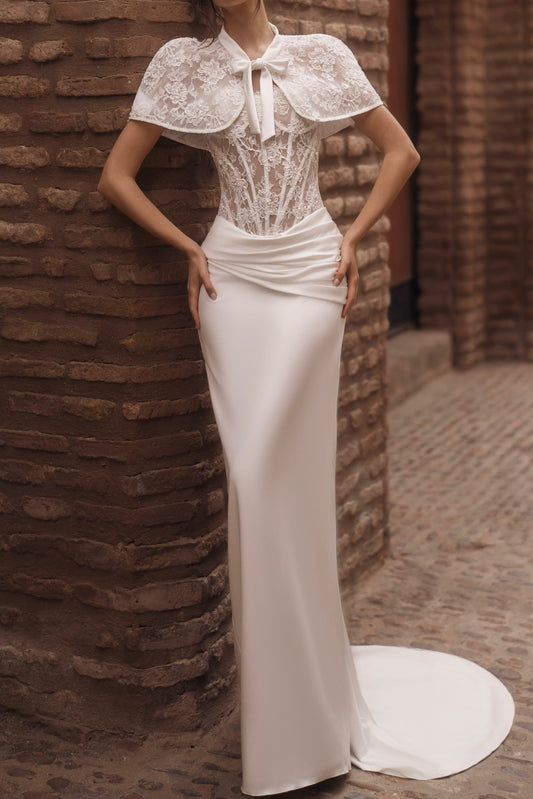 Corset Wedding Dress with Capelet and Train