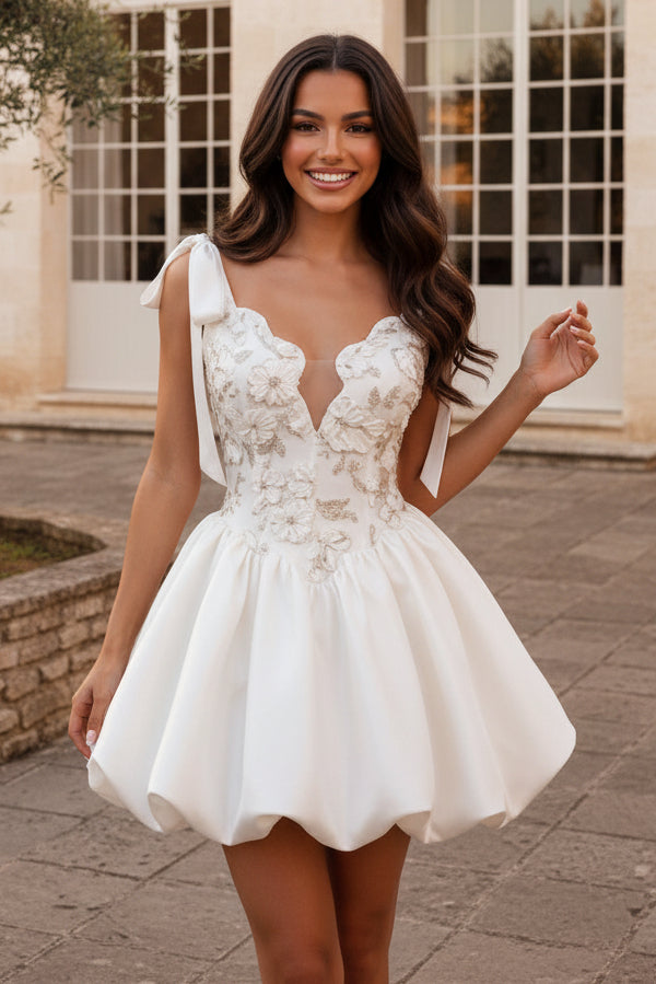 Tie-Strap Sweetheart Bubble Skirt Mini Dress