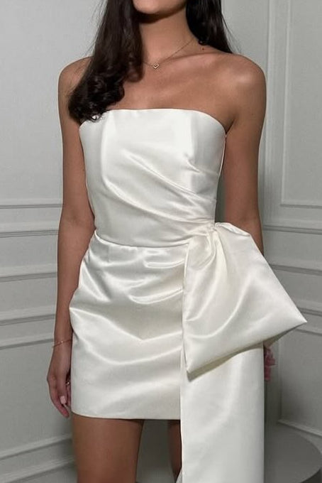 Strapless Satin Mini Dress with Dramatic Side Bow