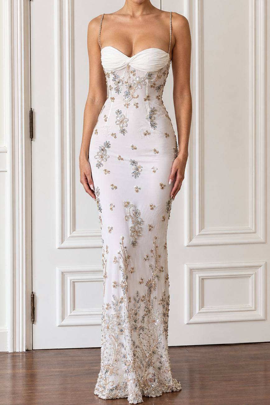 Embellished Sweetheart Column Maxi Dress