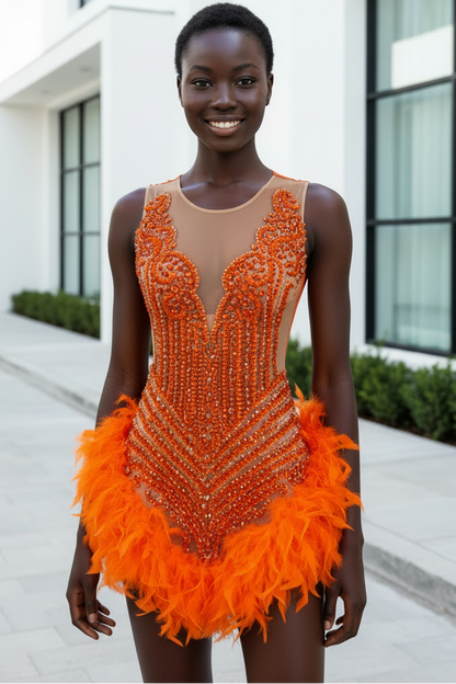 Rhinestone Embellished Feather Mini Dress