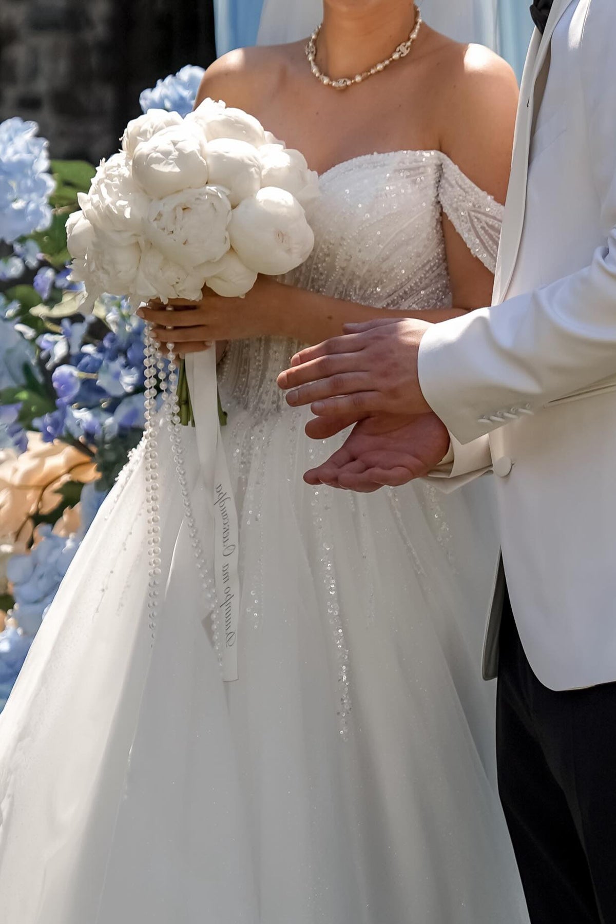 Off-the-Shoulder A-Line Wedding Dress with Train