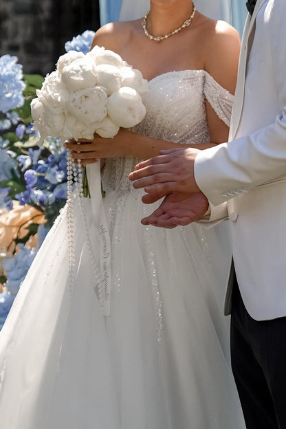 Off-the-Shoulder A-Line Wedding Dress with Train