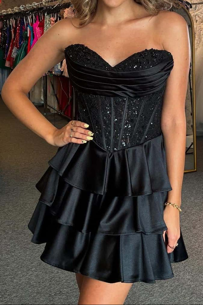 Strapless Corset Tiered Ruffle Mini Dress