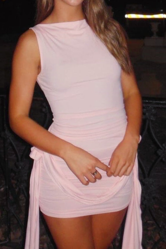 Ruched Sleeveless Bodycon Mini Dress with Side Draping