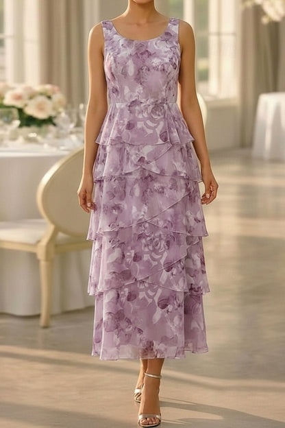 Floral Tiered Ankle-Length Dress with Chiffon Jacket