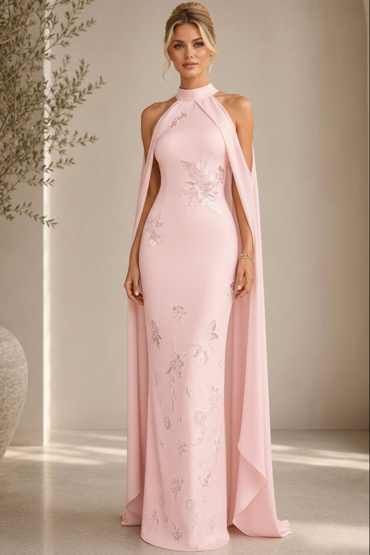 Halter Cape Column Evening Gown