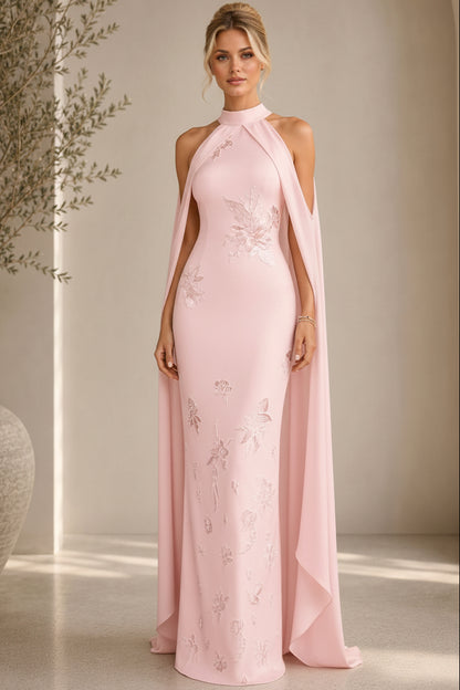 Halter Cape Column Evening Gown