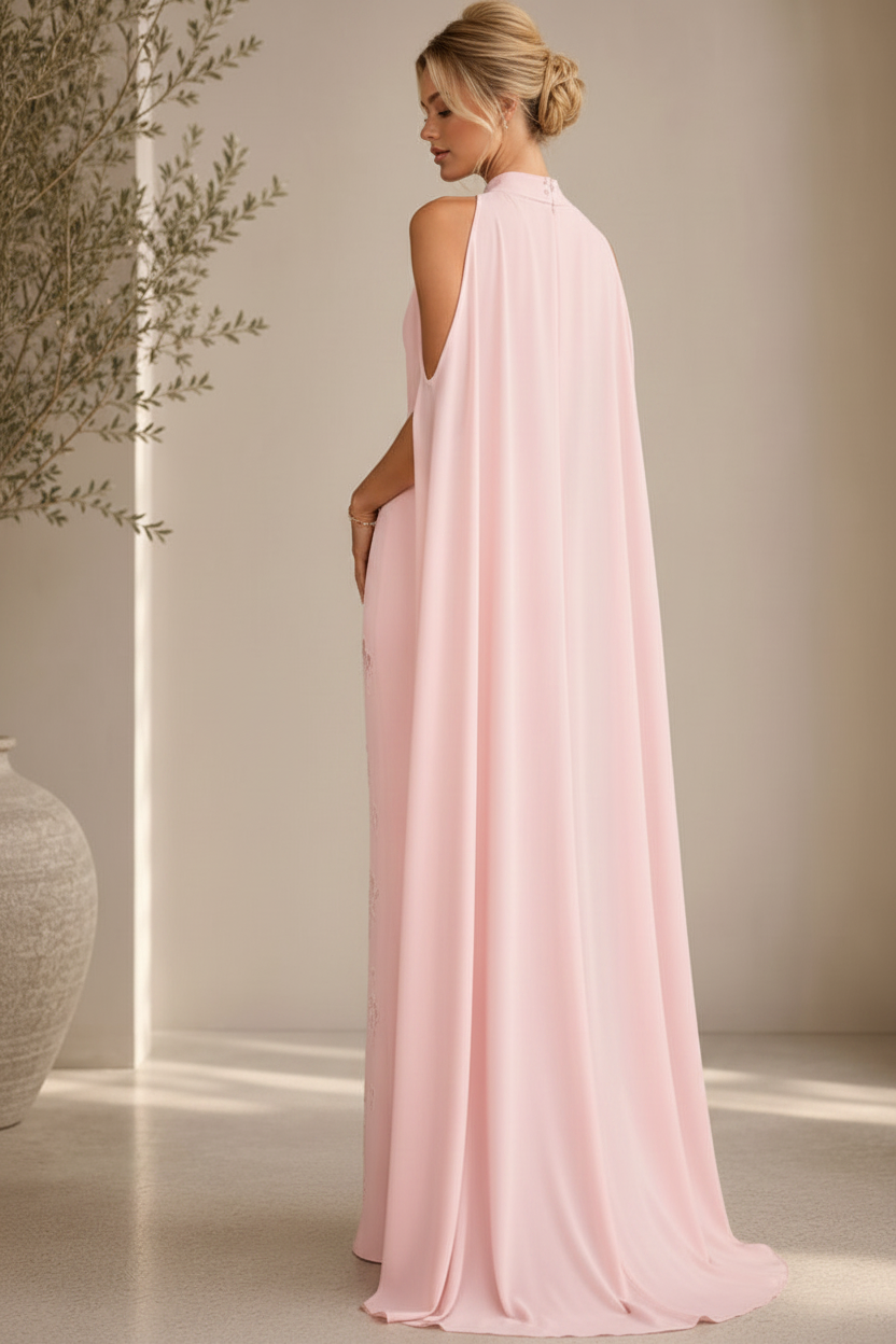 Halter Cape Column Evening Gown
