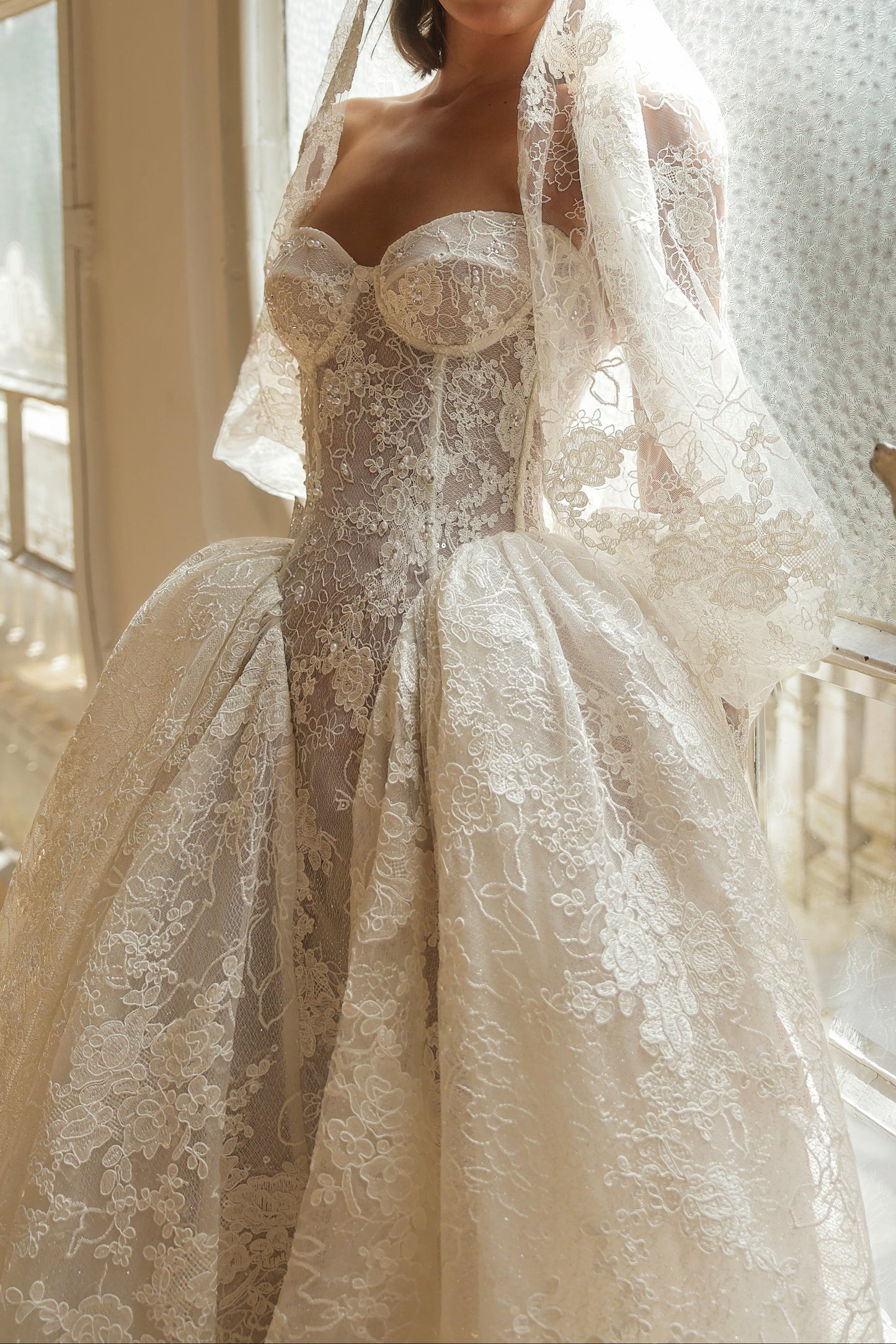 Strapless Sweetheart Lace Corset Ball Gown Wedding Dress