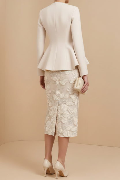 Long Sleeve Embroidered Peplum Two-Piece Set
