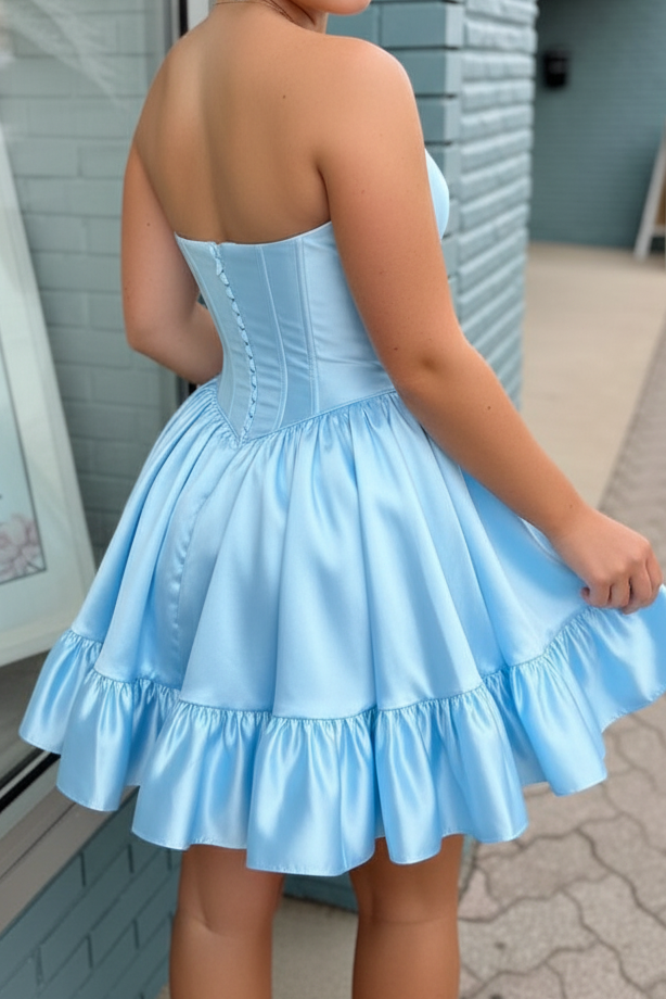 Strapless Corset Mini Dress with Ruffle Hem