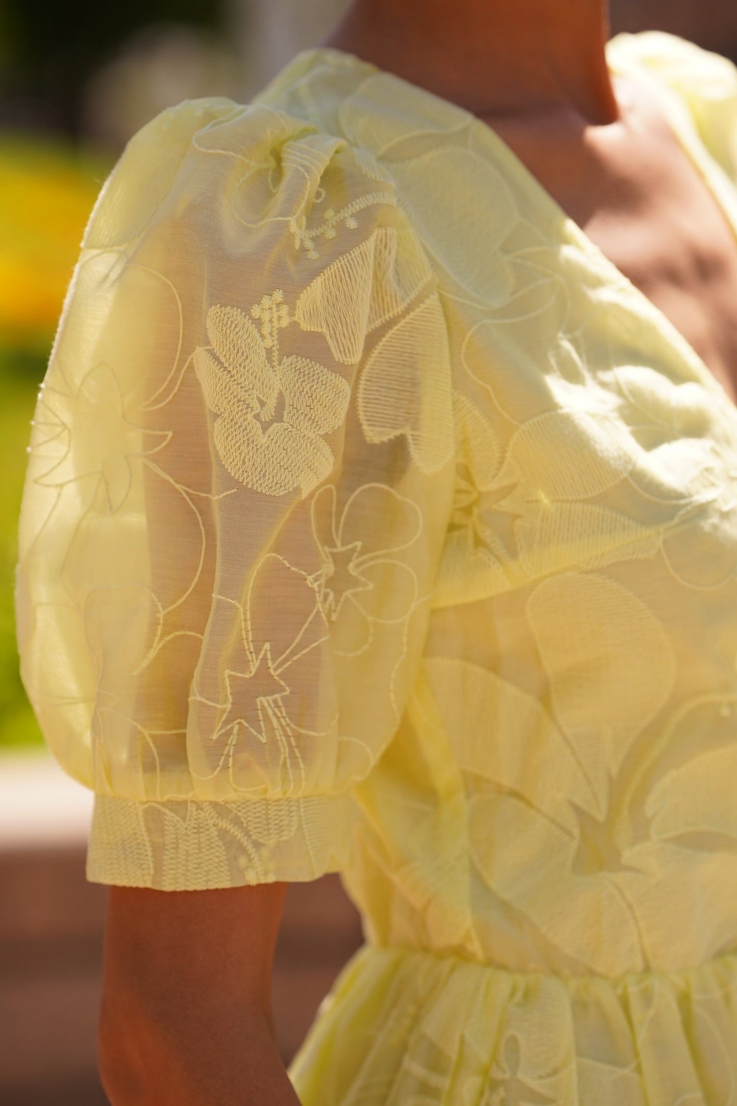 Floral Jacquard Puff Sleeve Tiered Mini Dress