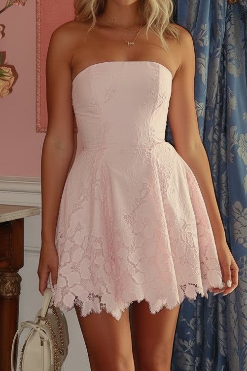 Strapless Floral Lace Fit and Flare Mini Dress
