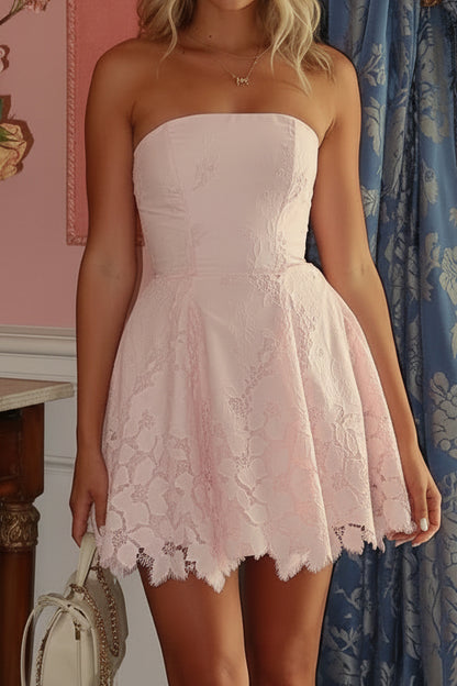 Strapless Floral Lace Fit and Flare Mini Dress
