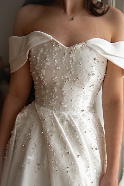 Off-Shoulder Beaded Ball Gown