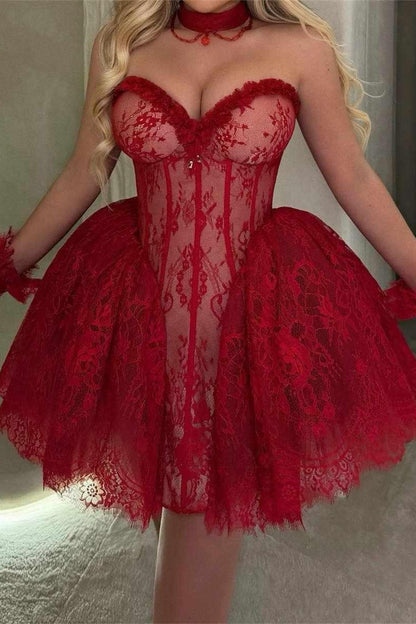 Strapless Lace Corset Mini Dress