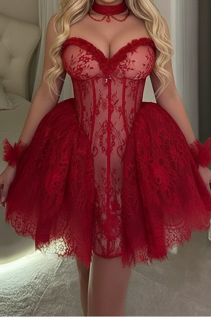 Strapless Lace Corset Mini Dress
