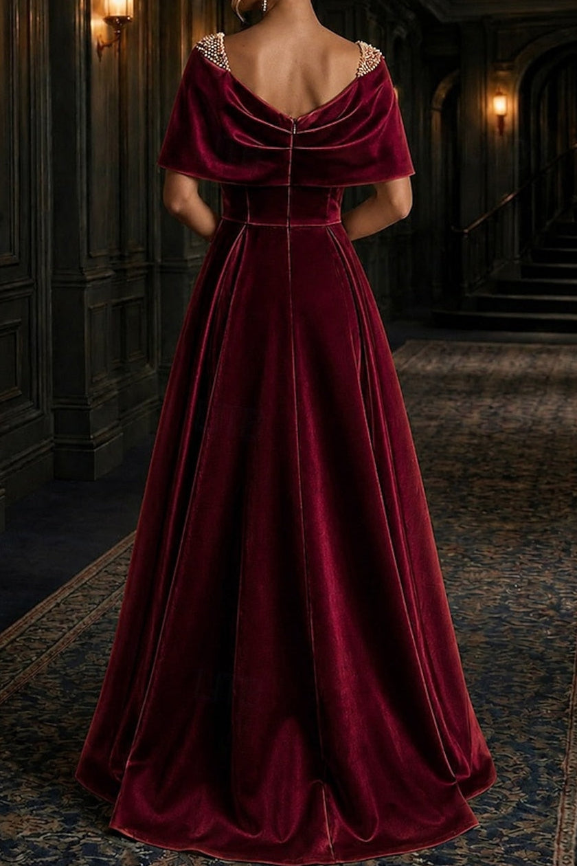 Off-the-Shoulder Velvet A-Line Evening Gown