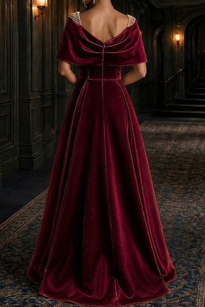 Off-the-Shoulder Velvet A-Line Evening Gown