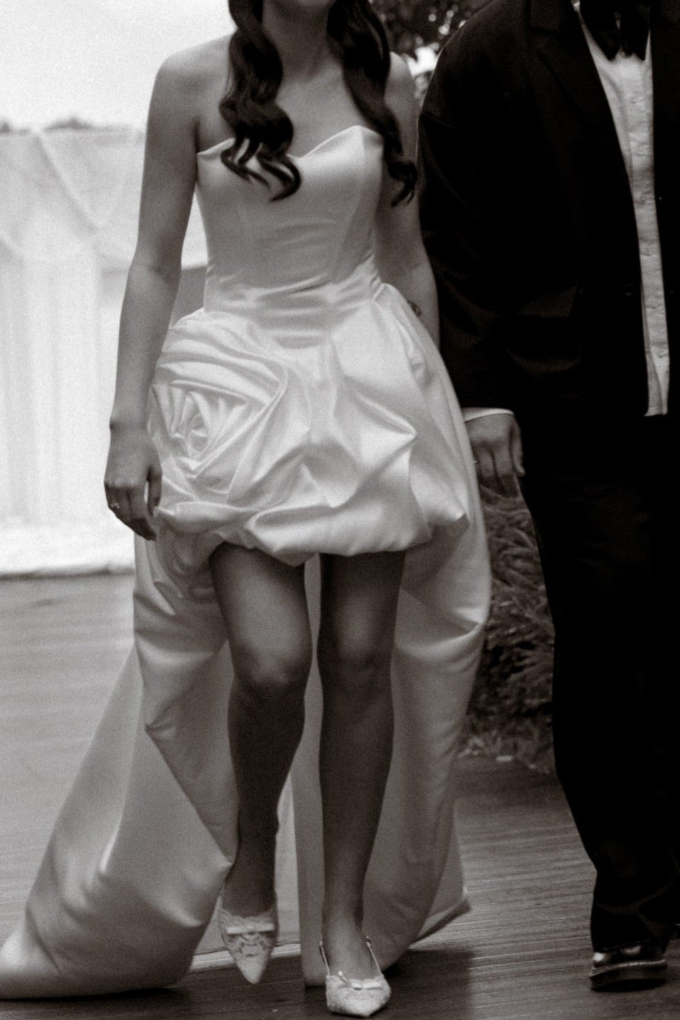 Strapless High-Low Floral Rosette Wedding Dress