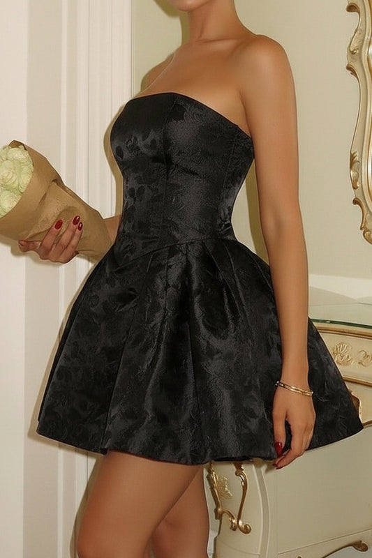 Strapless Jacquard Fit and Flare Mini Party Dress