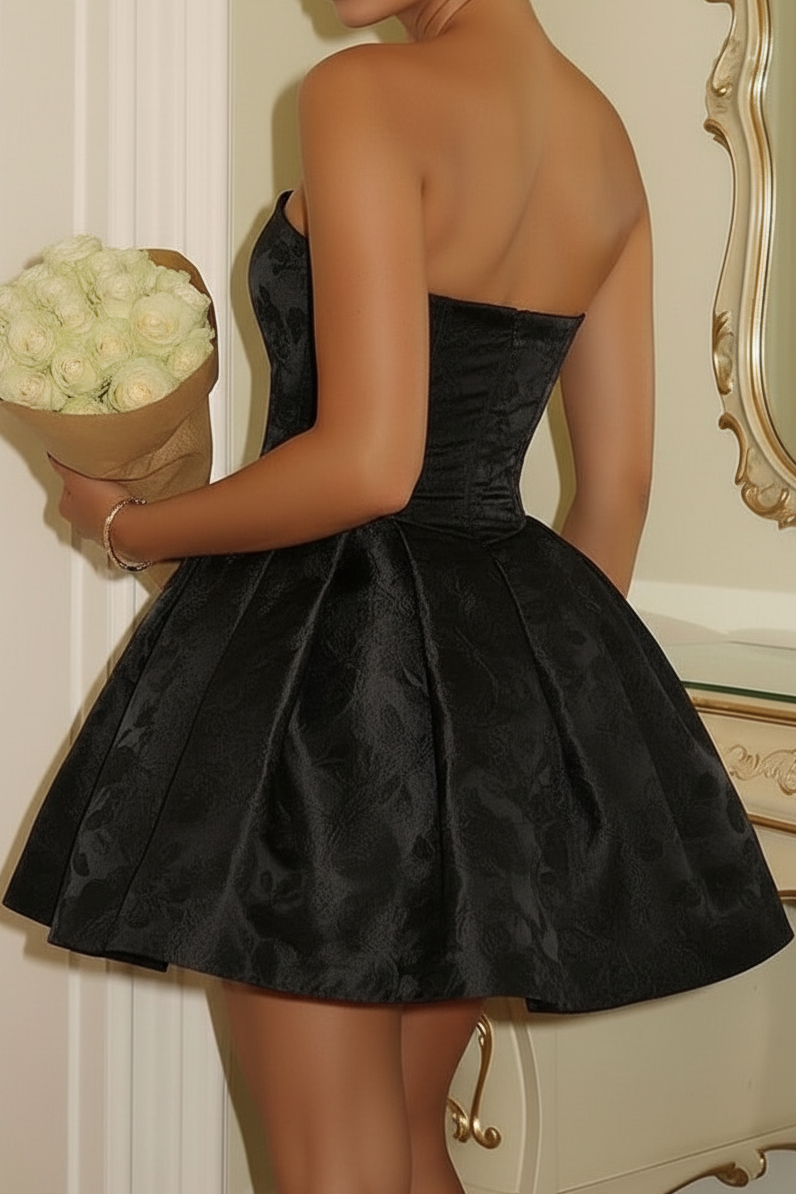 Strapless Jacquard Fit and Flare Mini Party Dress