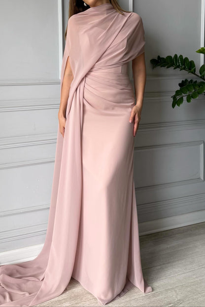 Draped Cape Column Gown