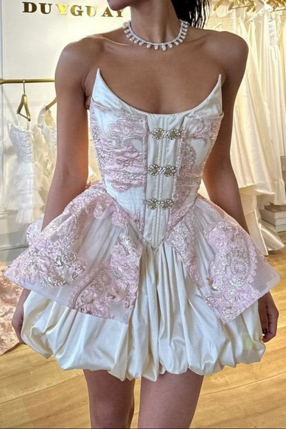Strapless Corset Bubble Skirt Mini Dress