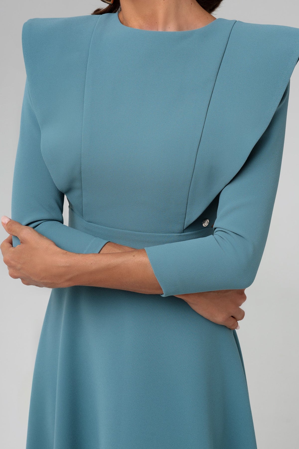 Open-Back Dress with Shoulder Flaps and Buttons