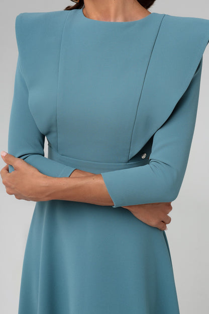 Open-Back Dress with Shoulder Flaps and Buttons