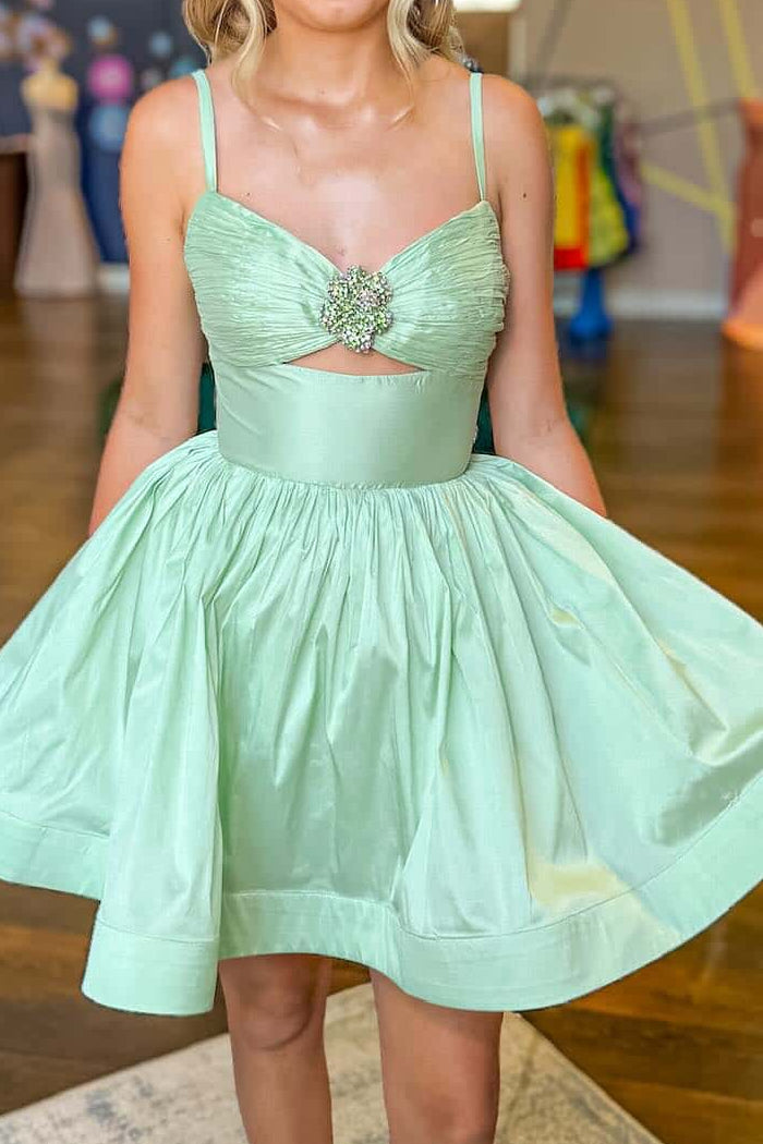Strapless Cut-Out A-Line Mini Dress with Crystal Detail