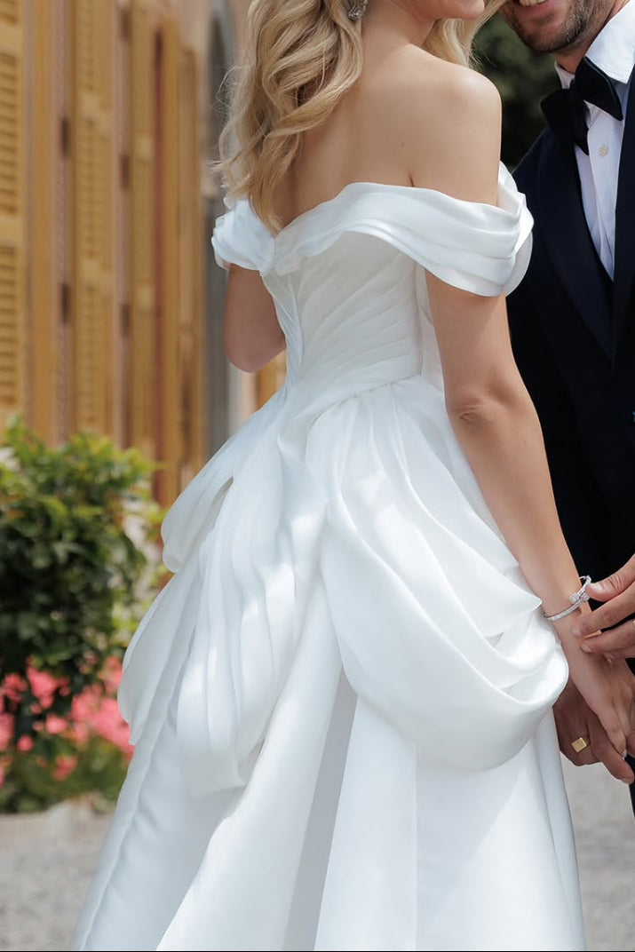 Off-the-Shoulder Sculptural A-Line Wedding Dress