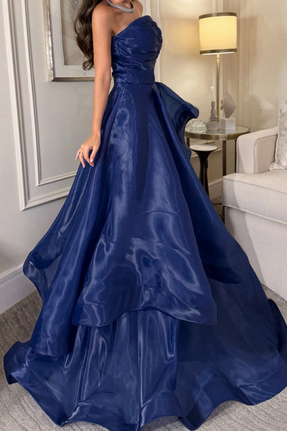 Strapless Ruched Gown with Tiered Ruffle Skirt