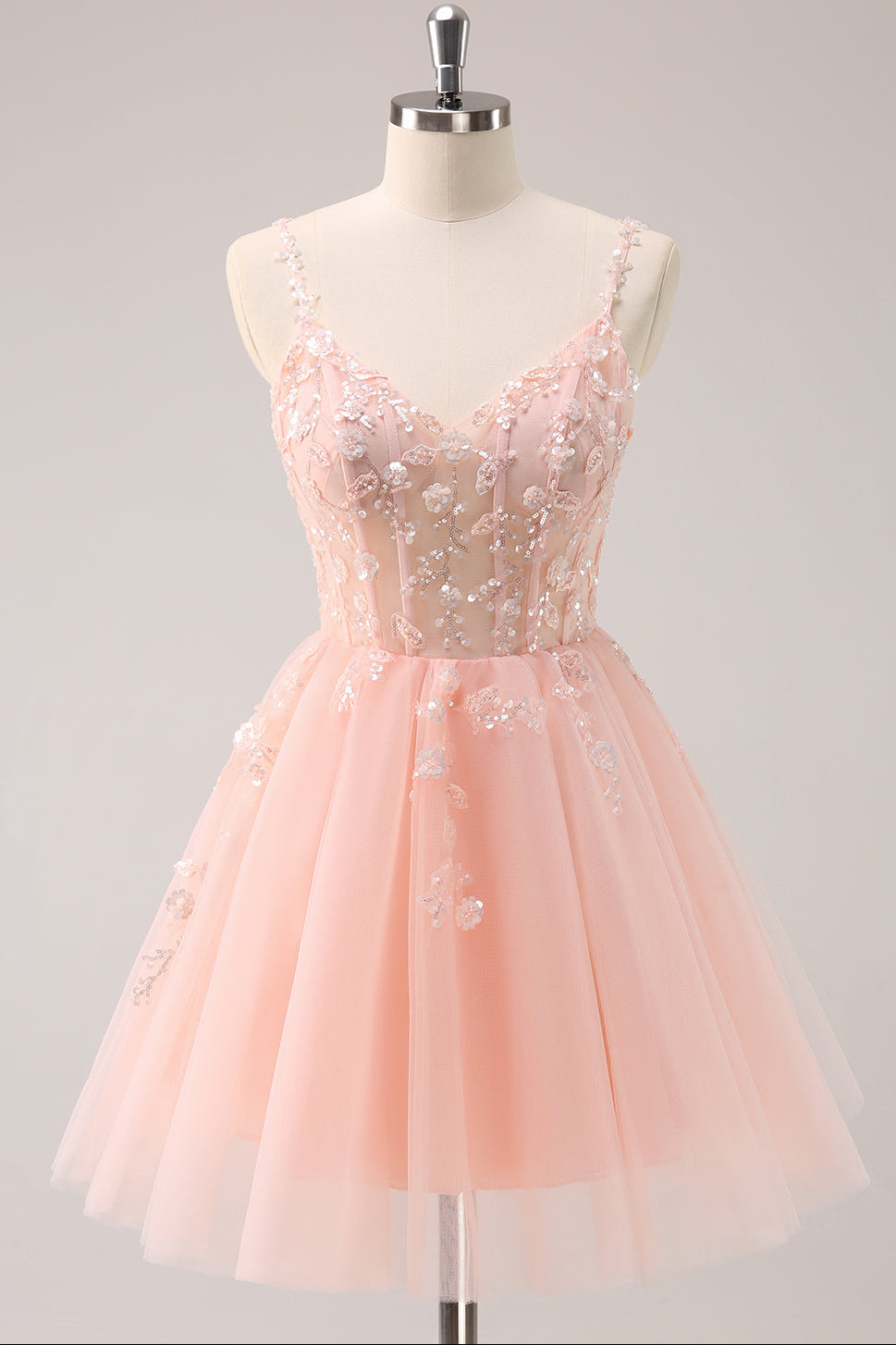 Floral Applique Short Homecoming Dress with Corset Back