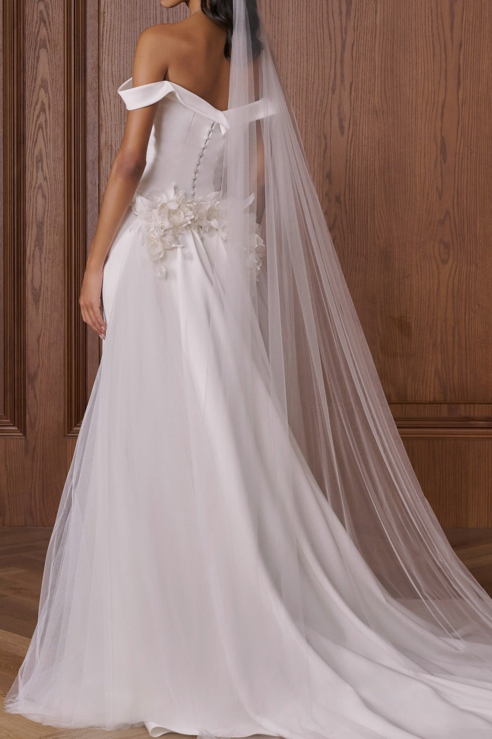 Off-the-Shoulder Column Gown with Detachable Overskirt