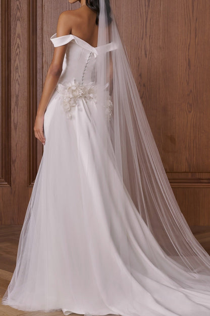 Off-the-Shoulder Column Gown with Detachable Overskirt